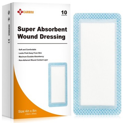 Super Absorbent Wound Dressing Pads 4''x 8'', 10 Individual Pack, Non Adhesive ...