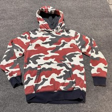 Tommy Hilfiger Hoodie Sweatshirt Boys 12-14 Red Gray Camo Fleece Pullover