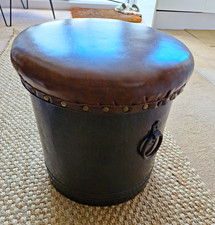 Bespoke Leather Round Ottoman Footstool, Copper Body