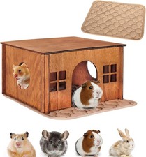 Large Wood Guinea Pig Hideout with Windows,Hamster House Hideout,Small Brown