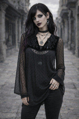 Style & Co Black Velvet Swiss Dot Blouse Gothic Plus 0X Sheer Layered Top NWT