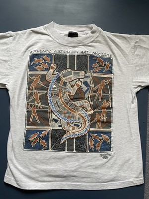 VTG Authentic Australian Outback Crocodile T Shirt Mens Med Aboriginal Dreamings