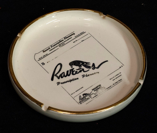 VTG 1950s Rare Raven’s Prescription Pharmacy Dallas TX Ashtray Oak Cliff
