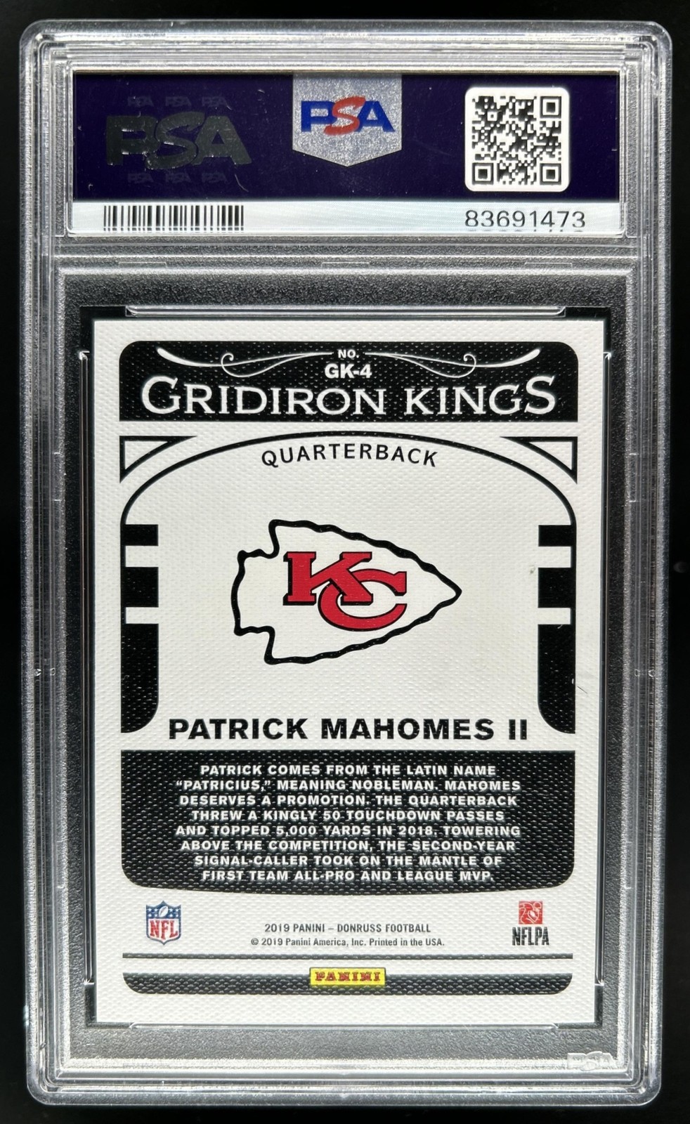 2019 Panini Donruss Patrick Mahomes II Gridiron Kings #GK-4 Chiefs PSA 8 view 2