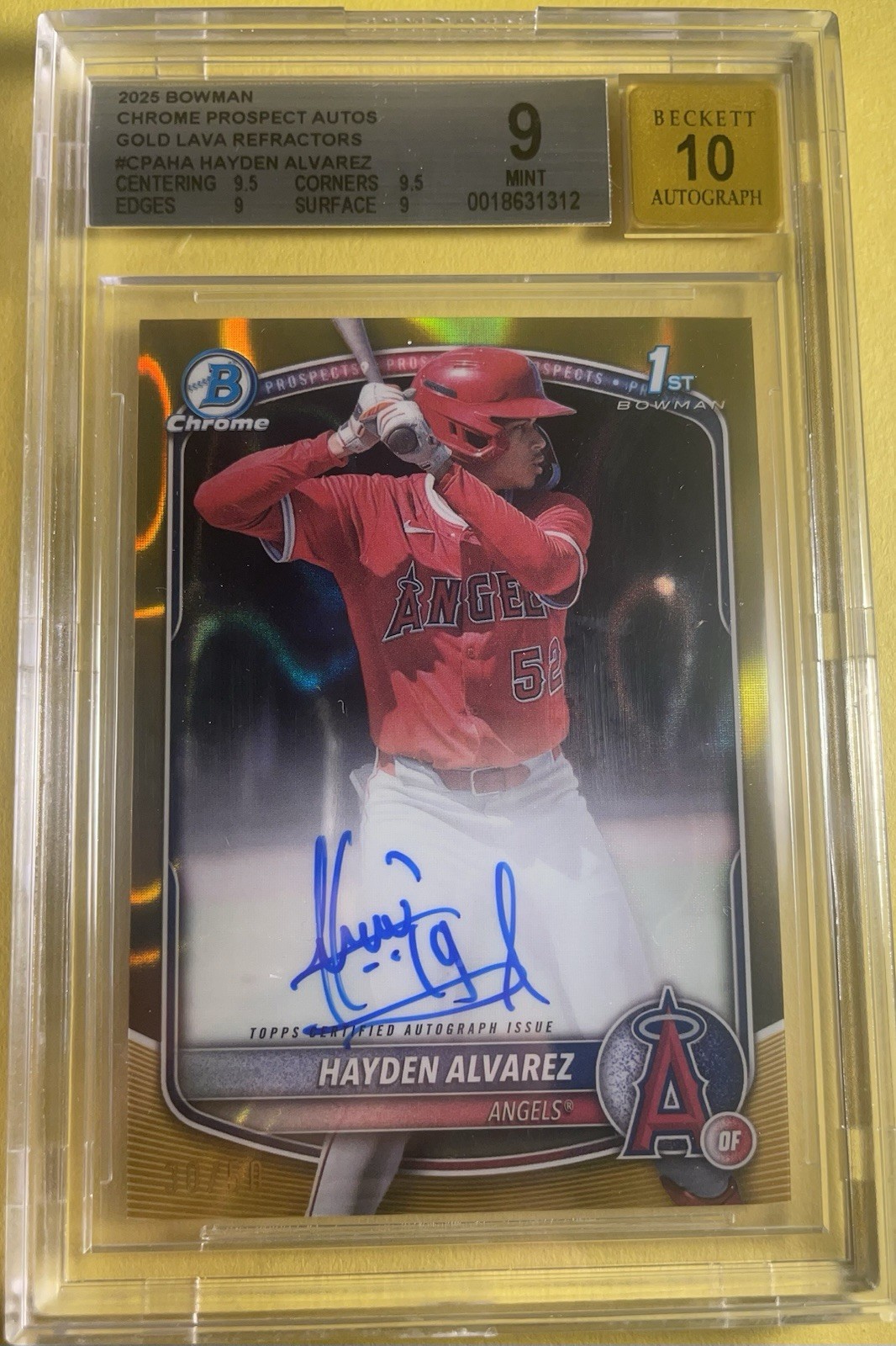 2025 Bowman Chrome Prospect Autographs Hayden Alvarez #CPA-HA Gold Lava /50