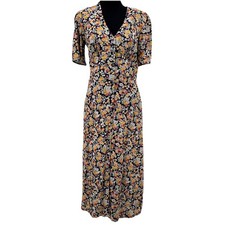 Nobody's Child Womens Printed Floral Print Midi Dress Short Sleeve Size 4 Black