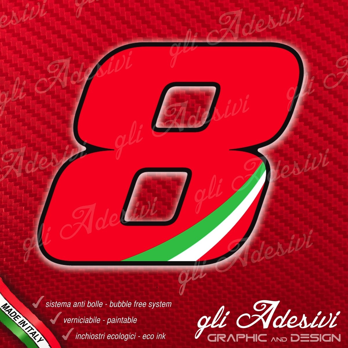 Sticker Number 8 Moto Auto Cross Race Red & Tricolor | eBay