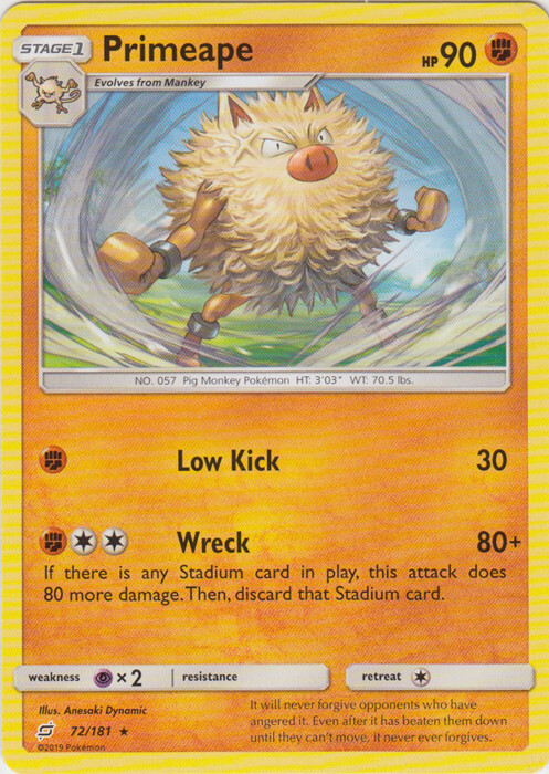 Pokemon Primeape - 72/181 - Rare NM-Mint Team Up