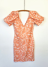 ASOS Puff Sleeve Bodycon Mini Coral White Smudge Print Dress Size Small 2