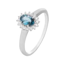 Anello Topazio Blu con Zirconi Stroili Oro Bianco 375% 9 KT nr 14 cod. 1414424