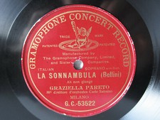 78rpm GRAZIELLA PARETO sings: Ah non giunge (Sonnambula Bellini) - MILANO 1907