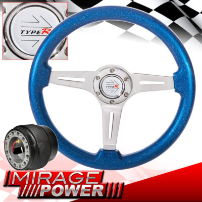 Metallic Blue Chrome Center Deep Dish Steering Wheel + Adapter For 01-05 Eclipse