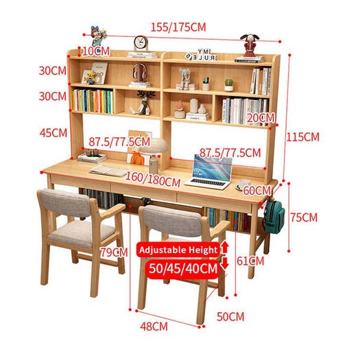 Trejan Solid Wood Study Desk with Book Shelves and Drawers/Rubberwood/Long St... - Picture 7 of 9