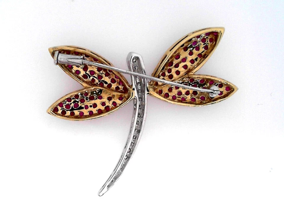 PIN LIBÉLULA DIAMANTE Y RUBÍ 18KT DOS TONOS DAMAS Foto 2 de 2