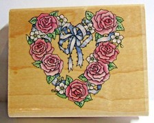 ROMANTIC FLORAL HEART WREATH RUBBER STAMP