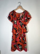 Ted Baker Mini Dress Size 2 UK 10 Red Pink Floral Poppy Ruffle Summer Wedding