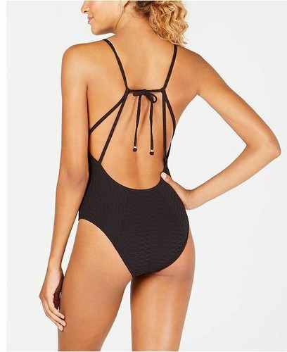 Lucky Brand Shoreline Chic Plunging Strappy Back One Piece Swimsuit Size Medium - Picture 2 of 2