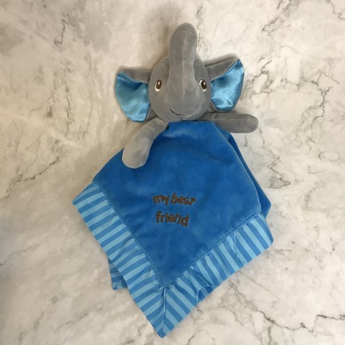 Garanimals Elephant Lovey Blue My Best Friend Baby Security Blanket Striped Trim