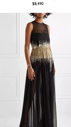 Sequined Silk Chiffon Embellished Gown 