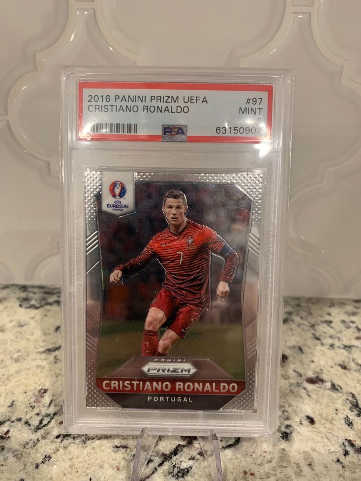 2016 Panini Prizm UEFA Soccer #97 Cristiano Ronaldo Portugal PSA 9 MINT