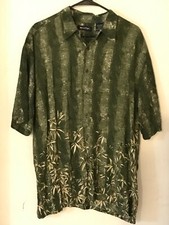 L Men's PURITAN Green Striped Floral Rayon Hawaiian Shirt NEVER WORN