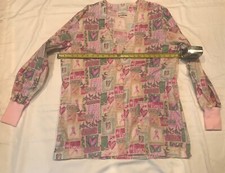 Peaches scrub jacket szM pink breast cancer V-neck button front