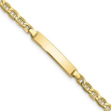 Real 10K Yellow Gold Semi-solid Anchor Link ID Chain Bracelet; 7 inch; Lobster