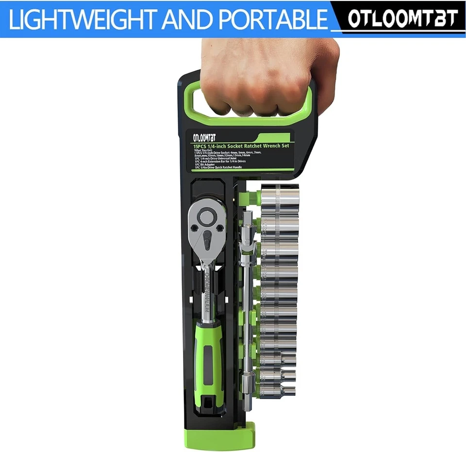 15pcs 1/4 Inch Drive Ratchet Socket Wrench Set, with Metric 4-14mm and Front and - Image 2 of 4