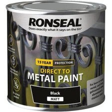 Image of Ronseal Direct To Rust Metal Wood PVC Paint Interior Exterior Black Matt 250ml