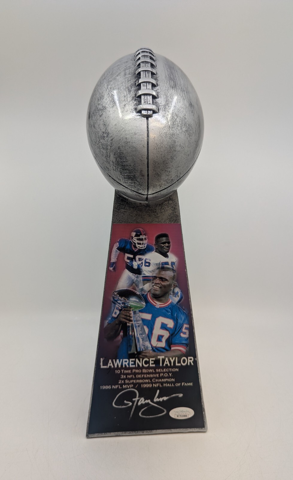 Lawrence Taylor Autographed Signed 14.5 Football Super Bowl Replica Trophy 