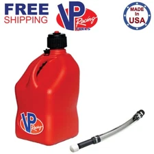 VP Racing Red 5.5 Gallon Square Utility Jug Gas Can & Deluxe Fill Hose USA-Made