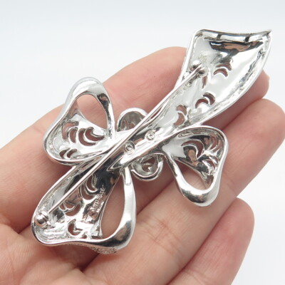 希少 Vintage   425 Brooch 925 925 Sterling Silver Vintage Jenna Nicole C Z Bow Pin Brooch | eBay