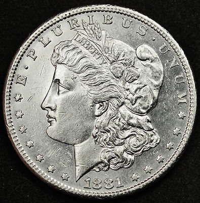 1881-s Morgan Silver Dollar.   Proof-like.  B.U.  92131 Inventory H.