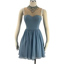 City Studio 1 Dress Prom Formal Blue Rhinestone Short Tulle High neck XS