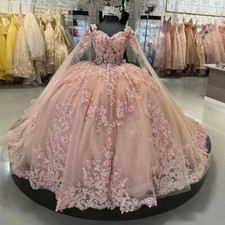 Pink Princess Quinceanera Dresses Beaded Appliques Backless Party Prom Gowns New