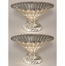 Compote Bowl Vase Glass Silver Mercury Cone 8"Dia 5"High Set/2
