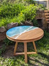 Round Ocean Wave Epoxy Table Handmade Epoxy Coffee Table Made To Order For Decor