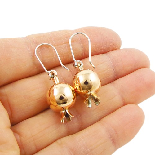925 Silver Copper Pomegranate Earrings Mixed Metal Dangling Fruit for Women - Picture 2 of 5