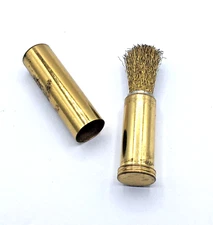 Vintage Pocket Size Brass Lipstick Tube Retractable Mini Wire Suede Brush