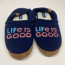Life is Good Fleece Slippers 9M Slip On Blue Flag American House Shoes