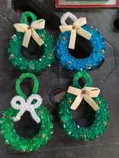 Vintage Beaded Christmas Tree Ornament Wreaths Lot of 4 Handmade Assorted