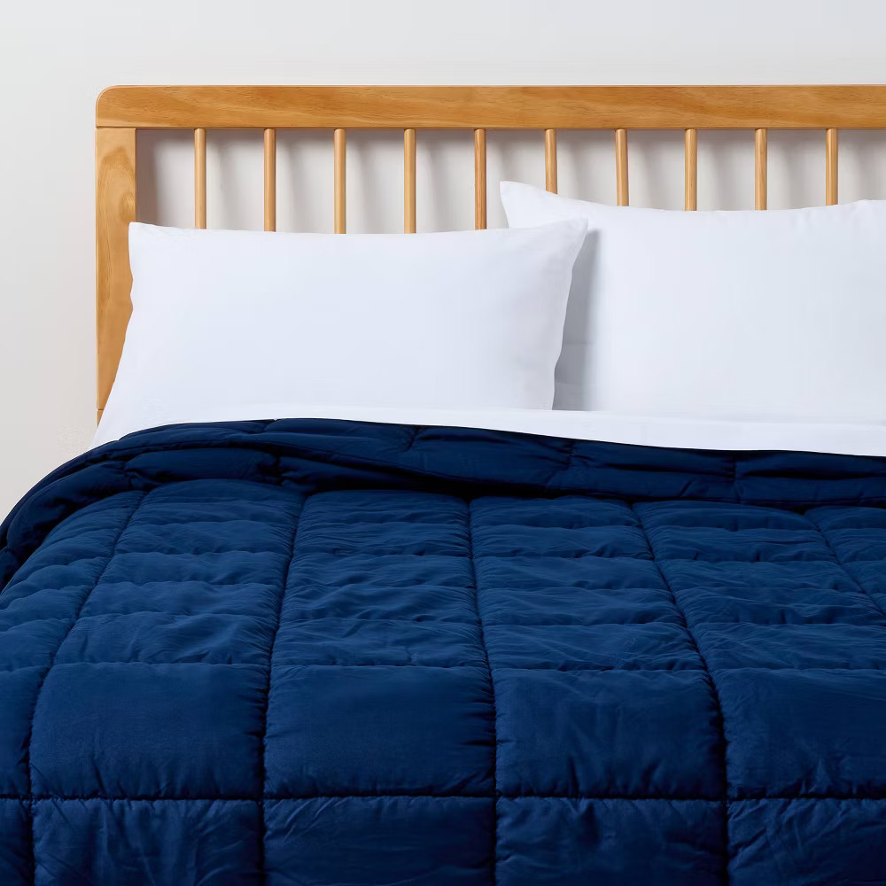 FullQueen Puffer Box Stitch Comforter Navy Blue - Room Essentials 3290₽