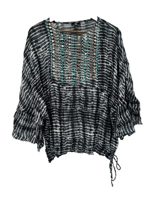 Curations Chiffon Top Tie Dye Bell Sleeve embroidered mirrored accents artsy L