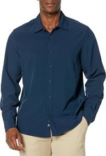Kenneth Cole Men's Stretch Solid Button-Down Long Sleeve Shirt Navy SMALL