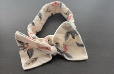 Handmade Beige Floral Bow Scrunchie