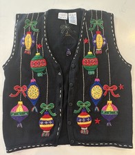 Women  s Med Vtg Bobbie Brooks Embroidered Ugly Christmas Christmas Sweater Vest