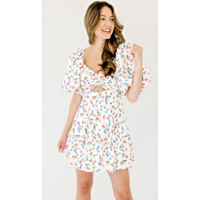 ASTR THE LABEL Puff Sleeve Mini Dress with Keyhole Floral Size XS