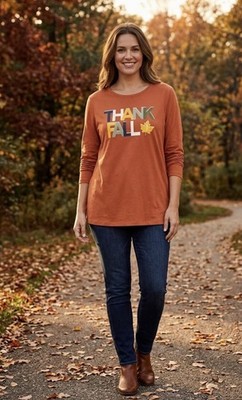 Kim Rogers Perfectly Soft Top Womens XL Orange Cotton 3/4 Sleeve Pullover Shirt