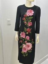 Dolce Gabbana Black &Pink Floral Shift Dress 46IT