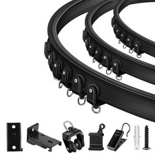 Ceiling Curtain Track, Flexible Bendable Curtain Track 12Ft Black Curved Curt...